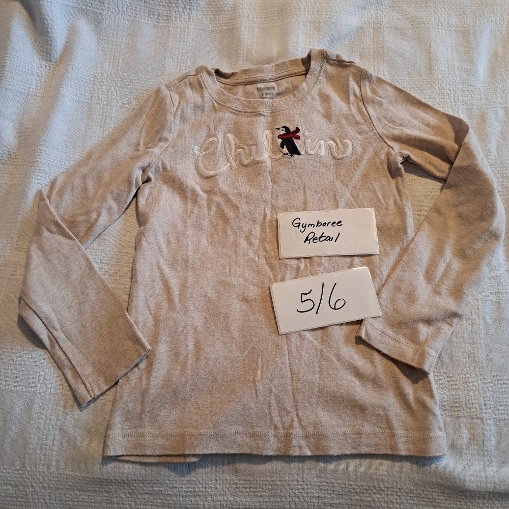 Gymboree girls size 5-6 long sleeve shirt Chillin penguin shirt